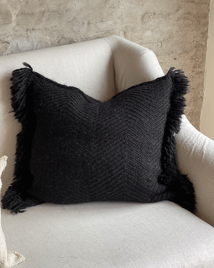 Awanay Black Fringe Llama Wool Pillow atacama home