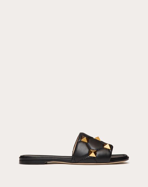 ROMAN STUD FLAT SLIDE SANDAL IN QUILTED NAPPA
